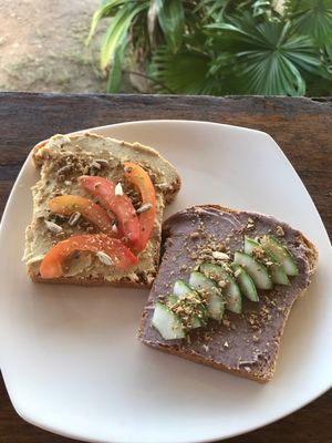 Hummus on bread 6RM at Indiana vegan Cafe & Yoga in Langkawi