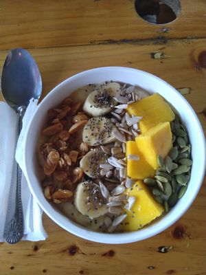 Mango smoothie bowl at Indiana vegan Cafe & Yoga in Langkawi