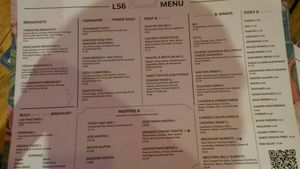 Menu at LS6 in Leeds