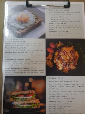 Menu options at Moments Cafe in Barnard Castle