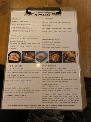 Breakfast - Sandwiches - Light lunches menu  at Moments Cafe in Barnard Castle
