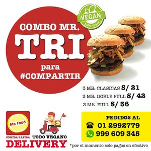 Delivery ? 012992779
?999609345

Cobertura solo a areas cercanos a Breña con Av. Brasil, Pueblo Libre, Jesus Maria, PUCP, Alas Peruanas, Magdalena y Lince.
#Vegan #VeganFastFood at Mr. Food Vegan - Breña in Lima