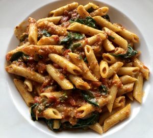 Penne in a Spicy Marinara Sauce with fresh Steamed Vegetables  at Paliotti's Italian Restaurant in Maple Ridge