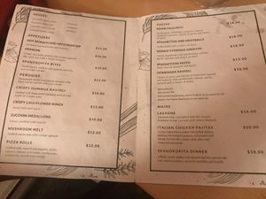 Plant based menu 2 at Paliotti's Italian Restaurant in Maple Ridge