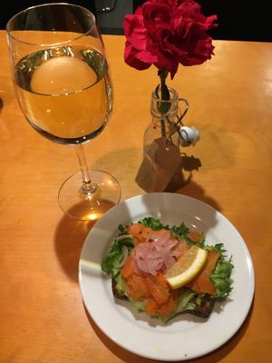 Carrot lox on rye  at Cafe Lasipalatsi in Helsinki