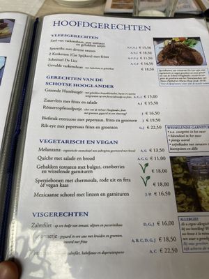 The menu at De Lier in Schinveld
