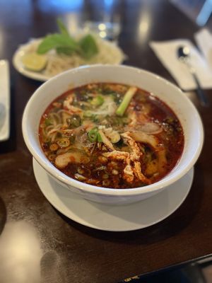 43 - Vegan HUE Spice Noodle - Bun Hue Chay
(Comes with vegan chicken, vegan shrimp, or tofu). This is very spicy and tasty. I did sweat eating this. 🔥 at LaTaste - Vietnamese Cuisine in Prattville