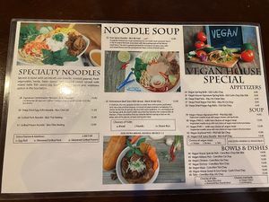 Menu side 2. Vegan options. Be sure to call ahead for the Vegan Pho broth. Apparently it takes time to make   at LaTaste - Vietnamese Cuisine in Prattville