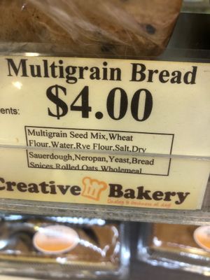 Ingredient list  at Creative Bakery in West Singapore