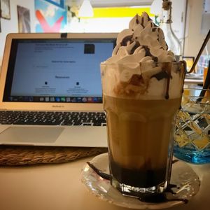 Cafe mocca.  Heavier than expected but very good.  There is wifi and laptops can be charged.   at Tuokio in Oulu