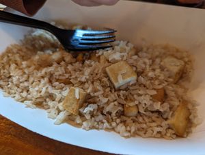 Plane tofu and rice that the kitchen made special for our youngest! at Mellow Minded in Harrisburg
