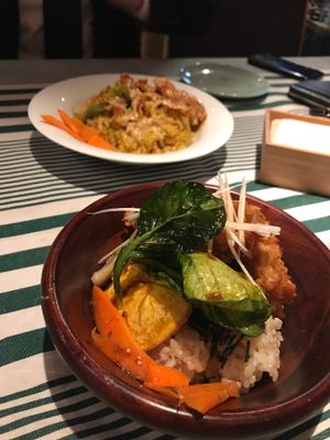 Two soy meat main options  at Bananeira in Yokohama