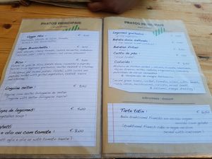 Vegan menu at Terra Restaurant in Sagres