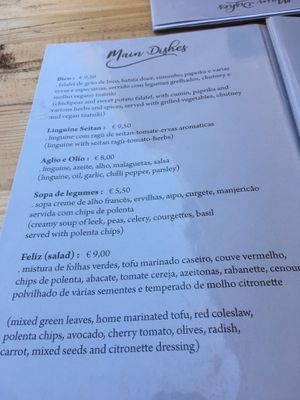 Vegan menu at Terra Restaurant in Sagres