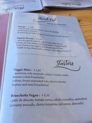 Vegan menu at Terra Restaurant in Sagres