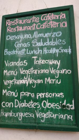 Their menu board outside at KIPI Natural in Latacunga