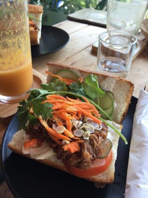 Weekly special - vegan Banh Mi sandwich with bbq pulled eggplant spiced to perfection at Everflow in Koh Chang