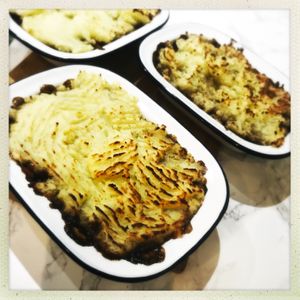 Sheperdless pies at Karmic Cakery in Berwick-upon-tweed
