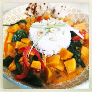 Thai curry sticky rice  at Karmic Cakery in Berwick-upon-tweed