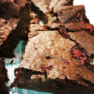 Raspberry choccy brownies  at Karmic Cakery in Berwick-upon-tweed