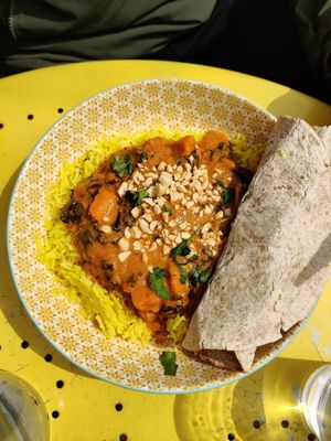 African sweet potato curry at Karmic Cakery in Berwick-upon-tweed