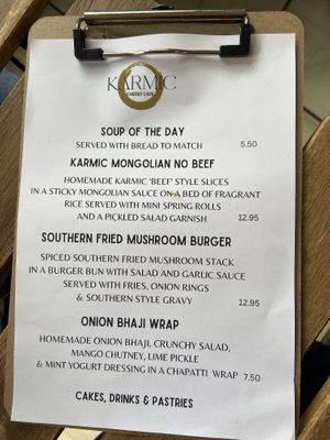 Food menu September 2023  at Karmic Cakery in Berwick-upon-tweed