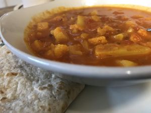Aloo gobi with chapati at Karmic Cakery in Berwick-upon-tweed
