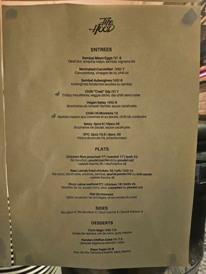 Menu at The Hood in Paris