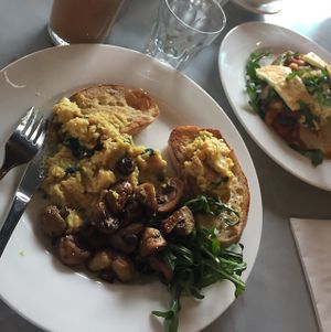 vegan eggs with mushroom at The Ambitious Act in South Melbourne