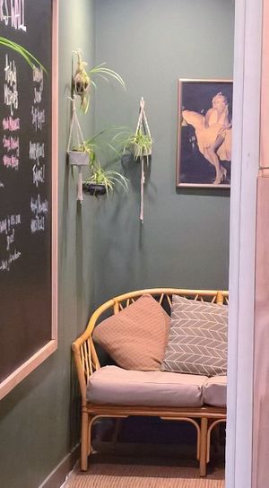 The Ambitious Act view to the back area of the ground floor and access to the floor above. Note the iconic Marilyn Monroe photo.  at The Ambitious Act in South Melbourne