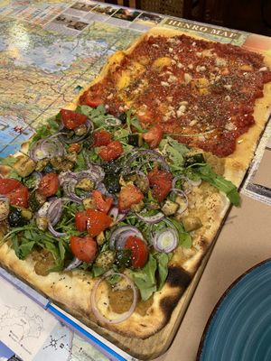 Half hummus pizza, half Marinara  at Il Fornaccio in Arzua