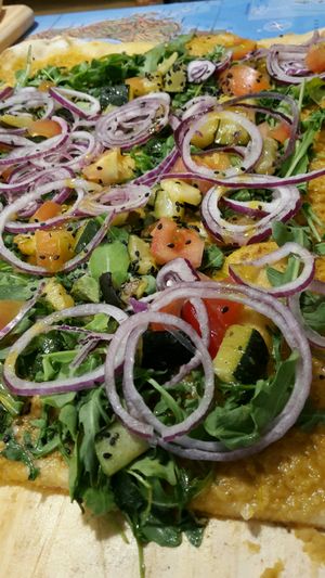 Awesome, healthy, filling and very colourful vegan pizza! Perfect! at Il Fornaccio in Arzua