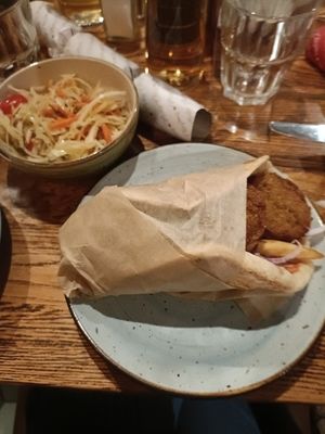 Falafel souvlaki, Aegean Slaw at The Real Greek in Bristol