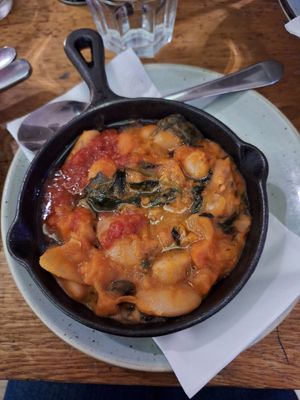 Gigante (giant beans with spinach and tomato sauce) at The Real Greek - Covent Garden in London