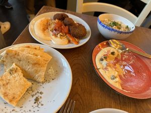 £20 meal option- hummous, flat bread, flava dip and Mediterranean rice   at The Real Greek - Covent Garden in London
