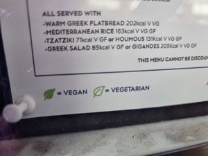 Vegan is labelled at The Real Greek - Soho in London