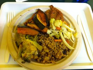 oats with chicory, mopur burger and mixed veggies at Tathagata in Milan