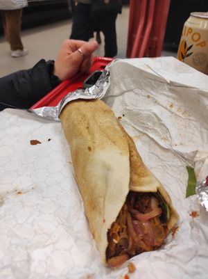 Gyro with muhammara at Harmony Plant Fare in Cincinnati