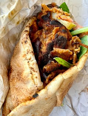 Gyro with muhammara  at Harmony Plant Fare in Cincinnati