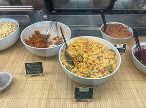 Deli-style salads, dips, relish and vegan meats in the case   at Harmony Plant Fare in Cincinnati