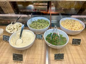 Deli salads, dips, relish and vegan meats in the case   at Harmony Plant Fare in Cincinnati