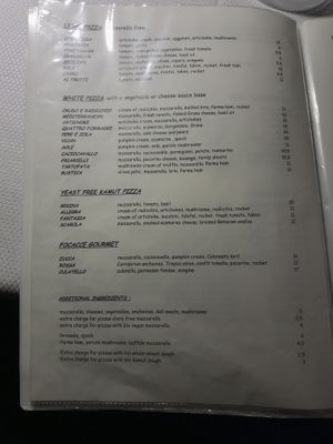 Menu pizzas  at Be Bop in Milan