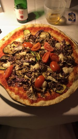 Vegetarian pizza with extra vegan mozzarella  at Be Bop in Milan