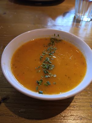 Carrot and lentil soup at Bluestone Coffee Shop in Barrhead