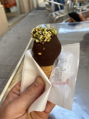 Miniature gelato that is chocolate covered at Antica Latteria in Messina
