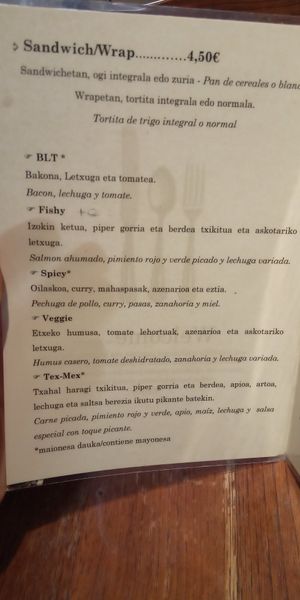 Carta 1/3 opciones veganas at Kikarea Coffee & Bakery in Bilbao