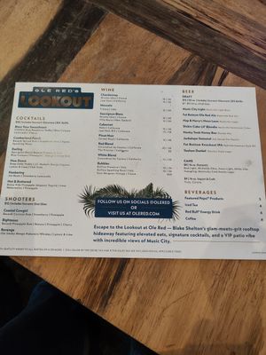 The menu at Ole Red in Nashville