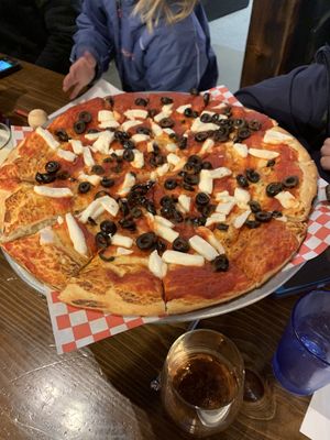 Vegan olive pizza at Blue Dog Gourmet Pizza in South Lake Tahoe