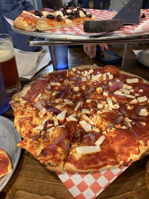 Vegan carmelized onion pizza  at Blue Dog Gourmet Pizza in South Lake Tahoe