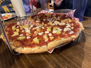 Vegan pineapple pizza at Blue Dog Gourmet Pizza in South Lake Tahoe